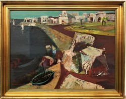 Vásárhelyi Kovács Tibor (1924-1997) Tengerpart Képcsarnokos festménye 90x70cm EREDETI GARANCIÁVAL !
