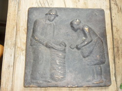 Takács Erzsébet : Krumpliszedők  nagyméretű bronz relief plakett