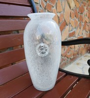 Gyönyörű 30 cm ritka MHSZ fehér repesztett Fátyolüveg fátyol karcagi berekfürdői üveg váza Gyűjtői