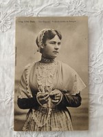 Antik francia képeslap/fotólap Bretagne-i csipke/fejdísz, hölgy csipkében 1910-es évek