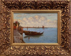 Teljes hagyaték aukción! Rubovics Márk (1867-1947) Velence olaj,karton festmény Gyönyörű 1 Ft-ról!