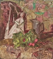 Vidéky Brigitta Iván Szilárdné (1911 - 2017) Enteriőr c festménye 49x45cm EREDETI GARANCIÁVAL !