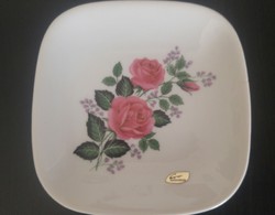Szögletes, kézzel festett virágos Bavaria porcelán tányérka (Royal gregor)
