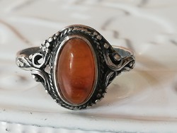 antik Ezüst borostyánköves gyűrű, jelzett