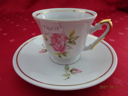 PP jugoszláv porcelán kávéscsésze + alátét, rózsa mintás. Vanneki!