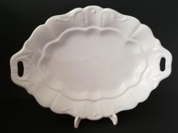 Antique thick white dish with a pattern of zsolnay or Czech steak