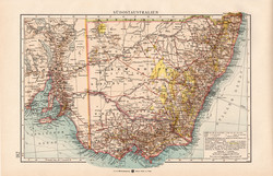 Délkelet - Ausztrália térkép 1904, eredeti, Moritz Perles, német, atlasz, régi, New South Wales