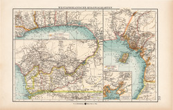 Nyugat - Afrika térkép 1904, eredeti, Moritz Perles, német, atlasz, régi, kolónia, gyarmat