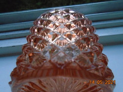 Antique diamond polished salmon pink crystal glass toilet box, holder