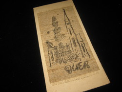 Egyedi készítésű újévi  levelező lap a nagyvenes évekből   , textil alapon  , kézi festés