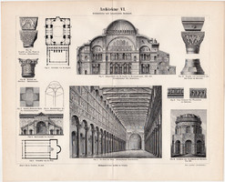 Építészet (ókeresztény, bizánci), egy színű nyomat 1894, német nyelvű, eredeti, épület, dísz, terv