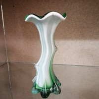 Murano üveg váza. Virág forma, zöld színekben. Ritka! Üveg -1
