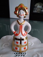 Orosz Dulevo porcelán leány piros-arany népviseletben jelzett, sorszámozott!