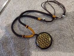 Obszidián védelmi amulett nyaklanc eletviraga szimbolummal