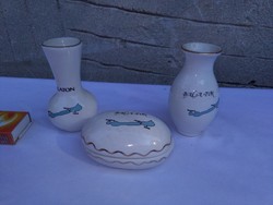 Retro Balaton feliratú porcelán szuvenír - két darab váza, egy darab bonbonier - együtt