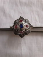 Indian handcrafted silver ring with diamonds, rubies, sapphires!