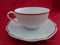 Hc Czechoslovak porcelain, antique teacup + placemat, gold trim. He has!