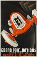 Art deco autóverseny plakát reprint Grand Prix 1946 Genova kis piros automobil retro reklám hirdetés