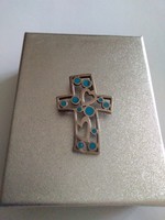 Under the price!!! Beautiful large silver cross pendant with turquoise inlay