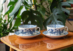 Vintage kék fehér mintás tejeskávés csészepár - Wincanton Wood & Sons England Woodsware