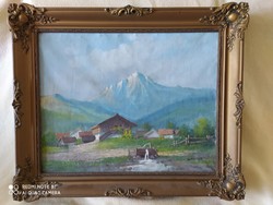 Mesterházy d.: Alpine landscape flawless oil painting in original blondel frame 60x50 cm