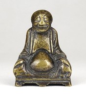 1E857 Antik kisméretű nevető Buddha bronz szobor 6.5 cm