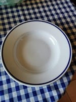 5 db régi nagy méretű Zsolnay porcelán kék szegélyes gulyás tányér, leveses tányér