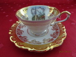 German porcelain, hand-painted coffee cup + placemat, gilded. Heiligenblut grossglockner. He has!