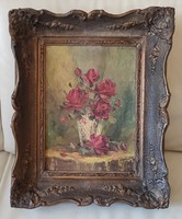 Beautiful Still Life Painting, Roses in a Vase, Signed Artwork, Blondel Frame, Fratuli Signature by Renowned Artist