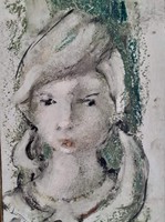 Leány portréja zöldre hangolva, olaj-farost jelzett