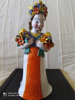 Donát l: rare art deco ceramic girl with bouquets of flowers 23 cm collectors