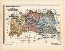 Liptó vármegye térkép 1904, megye, Nagy - Magyarország, eredeti, Kogutowicz Manó, atlasz