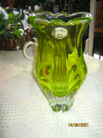 Bohémia  vastag zöld üveg  váza