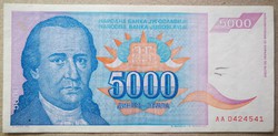 Jugoszlávia 5000 dinár 1994 F+