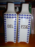 2 (oil-vinegar) majolica bottles together