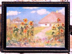 E. W.: Napraforgós tanyák, 1943 - olaj-vászon festmény keretezve