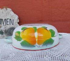 Beautiful patterned pear Budafok enamel enamel bowl peasant bowl collectible piece peasant