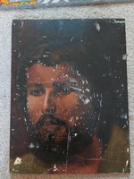 Józsa (?) 1980 szignós portré festmény, olaj, újságpapír ragadt rá...