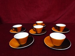 Gránit magyar porcelán antik kávéscsésze + alátét. Narancs/fekete színű.