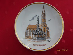 Hollóház porcelain decorative plate with a picture depicting sopron, diameter 15 cm. He has!