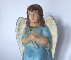 Patinás antik gipsz angyal figura, szobor-betlehem építéshez vagy karácsonyi dekorációnak
