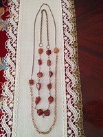 Régi, dupla  ásvány  -  réz nyaklánc féldrágakövekkel:   karneol, achát