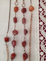 Old, double, copper necklace with mineral stones (carnelian, agate) can also be used separately