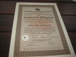 Német  1944.évi  kötvény ,  1000 Birodalmi Márka  4 %