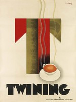Art deco tea reklám plakát reprint nyomat  Twining 1930 teáscsésze kistányér alátét teaszertartás