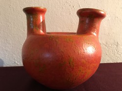 Kétlyukù Tófej váza.Mid-Century Tófej Hungarian exclusive pottery T-17