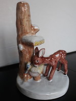 Izsépy ceramics, deer and bird at the winter feeder