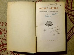 József Etelka autográf bejegyzése, József Attila összes versei és műfordításai kőnyvben.Cserépfalvi
