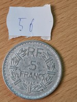 MINDEN FÉMPÉNZ 50 FT!!! FRANCIA 5 FRANCS FRANK 1946 #56