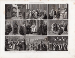 Történelem, kultúra, újkor (52), egyszínű nyomat 1875, német, egyház szentség, keresztelő, , temetés